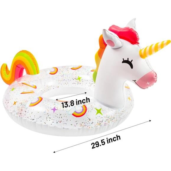 Unicorn Inflatable Pool Float with Glitters Inflation Swimming Ring Pool - Picture 2 of 7